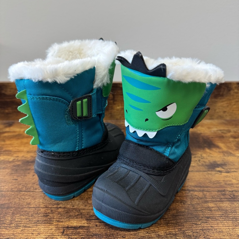 Cat & Jack Toddler Boys' Lennox Teal Winter Boots Frankie Dinosaur Size  5‎